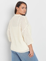 Yours Curve Natural Collared Pointelle Jumper - Image 4 of 5