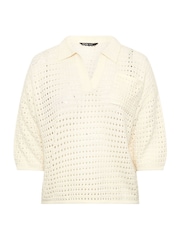 Yours Curve Natural Collared Pointelle Jumper - Image 5 of 5