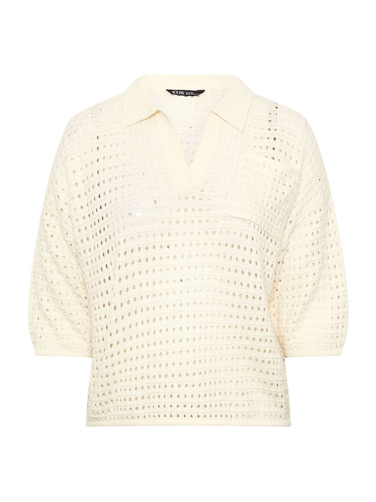 Yours Curve Natural Collared Pointelle Jumper - Image 5 of 5