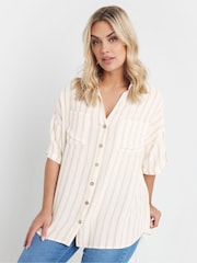 Yours Curve Natural Washed Desert Striped Shirt - Image 1 of 5