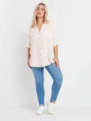 Yours Curve Natural Washed Desert Striped Shirt - Image 2 of 5
