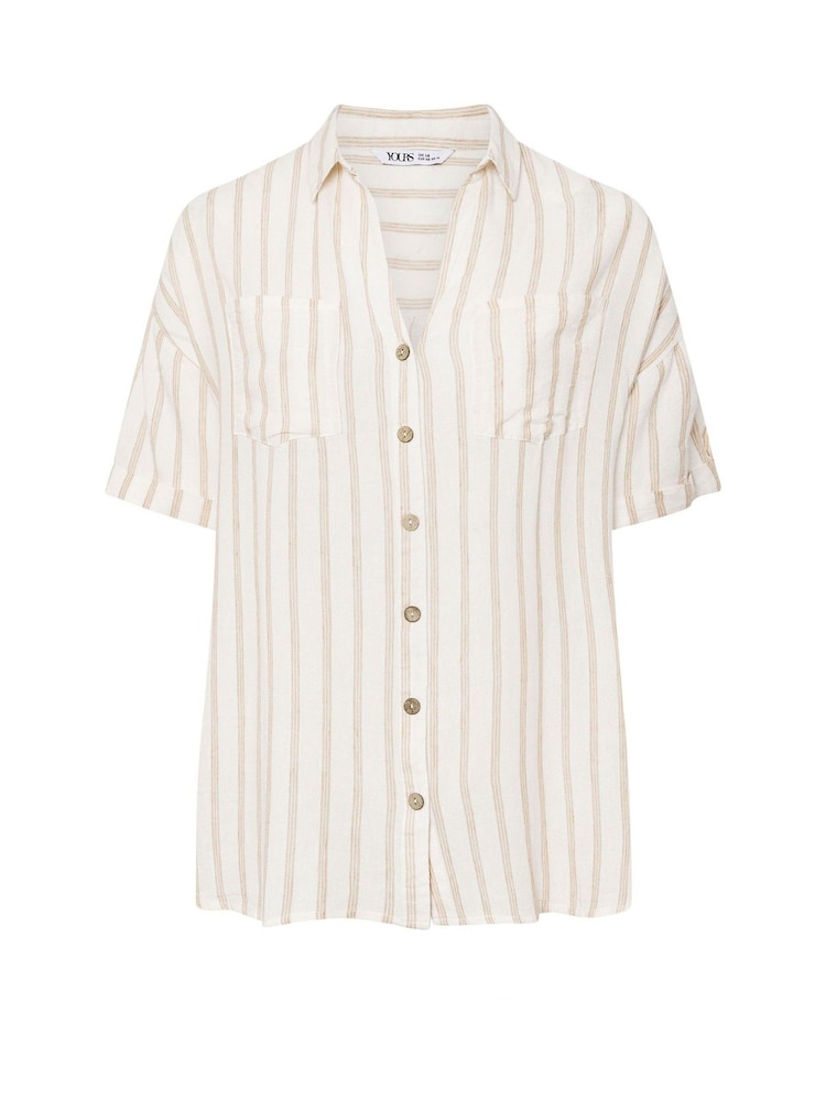 Yours Curve Natural Washed Desert Striped Shirt - Image 5 of 5