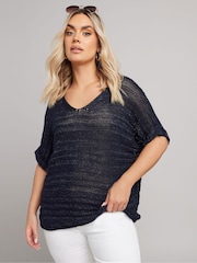 Yours Curve Blue Metallic Knitted Cover-Up - Image 2 of 10