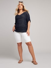 Yours Curve Blue Metallic Knitted Cover-Up - Image 3 of 10