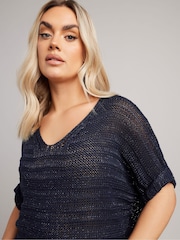 Yours Curve Blue Metallic Knitted Cover-Up - Image 5 of 10