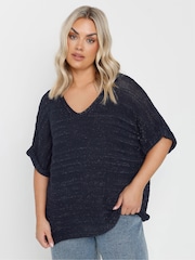 Yours Curve Blue Metallic Knitted Cover-Up - Image 6 of 10