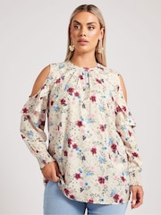 Yours Curve White London Floral Cold Shoulder Blouse - Image 1 of 5