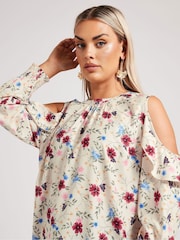 Yours Curve White London Floral Cold Shoulder Blouse - Image 4 of 5