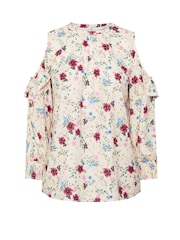 Yours Curve White London Floral Cold Shoulder Blouse - Image 5 of 5