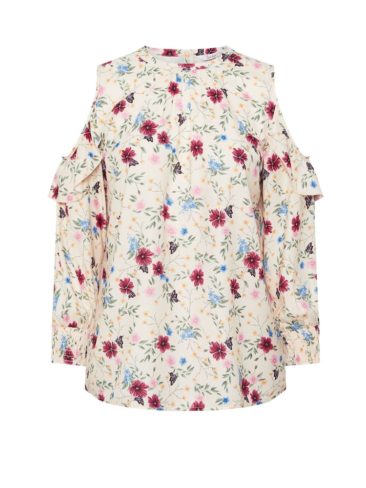 Yours Curve White London Floral Cold Shoulder Blouse - Image 5 of 5