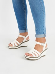 Yours Curve White Wide Fit Extra Wide Fit T-Bar Heeled Sandals - Image 1 of 5