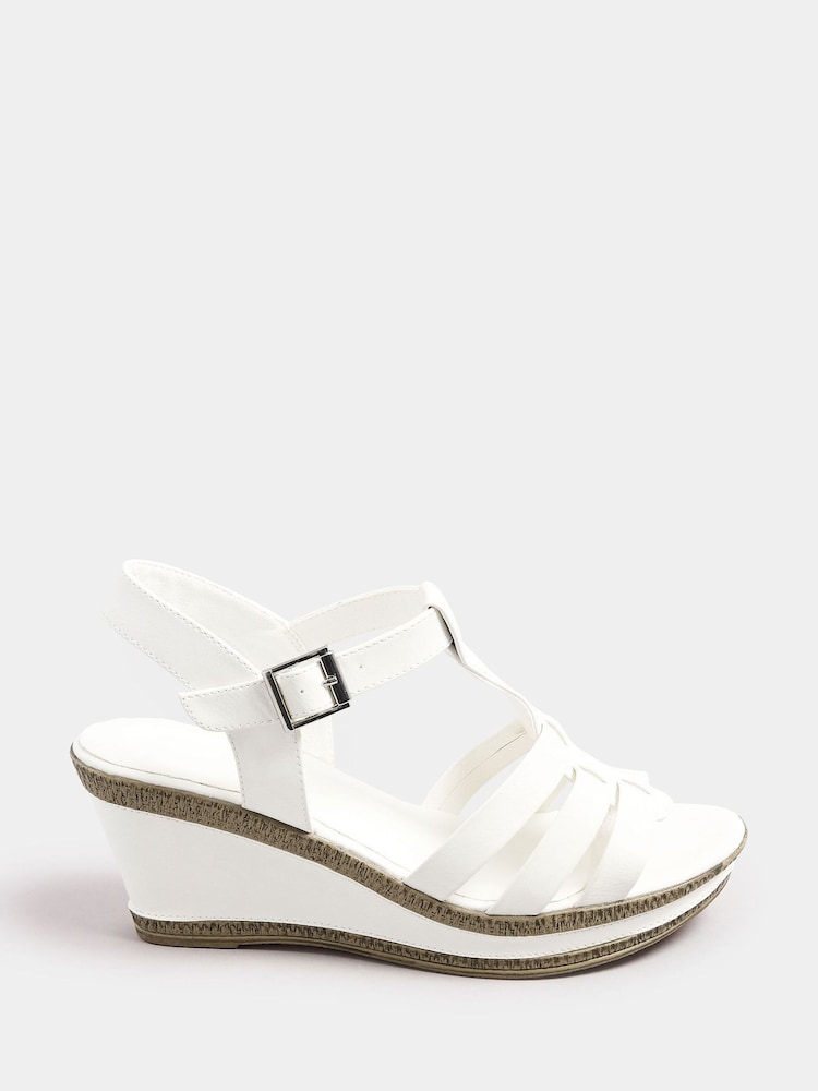 Yours Curve White Wide Fit Extra Wide Fit T-Bar Heeled Sandals - Image 3 of 5