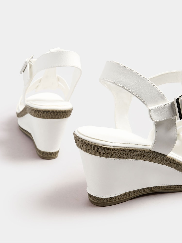 Yours Curve White Wide Fit Extra Wide Fit T-Bar Heeled Sandals - Image 4 of 5