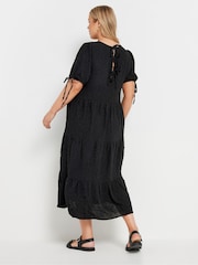 Yours Curve Black Textured Ditsy Tiered Smock Dress - Image 3 of 5