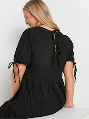 Yours Curve Black Textured Ditsy Tiered Smock Dress - Image 4 of 5