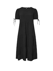 Yours Curve Black Textured Ditsy Tiered Smock Dress - Image 5 of 5