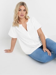 Yours Curve White 100% Cotton Dobby Blouse - Image 1 of 5
