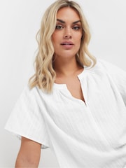 Yours Curve White 100% Cotton Dobby Blouse - Image 4 of 5