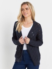 M&Co Blue Petite Edge To Edge Mid Length Crochet Cardigan - Image 1 of 5