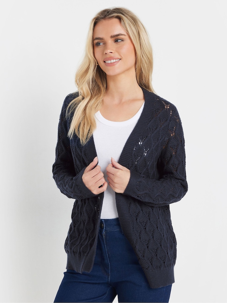 M&Co Blue Petite Edge To Edge Mid Length Crochet Cardigan - Image 1 of 5