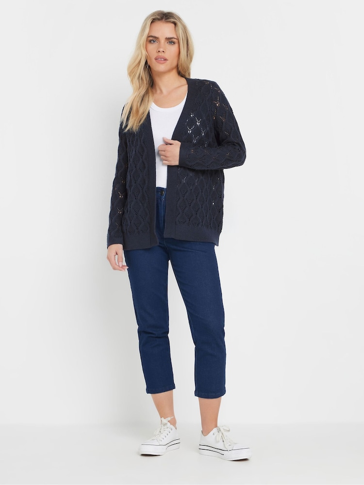 M&Co Blue Petite Edge To Edge Mid Length Crochet Cardigan - Image 2 of 5
