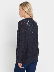 M&Co Blue Petite Edge To Edge Mid Length Crochet Cardigan - Image 3 of 5