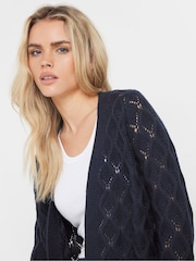 M&Co Blue Petite Edge To Edge Mid Length Crochet Cardigan - Image 4 of 5