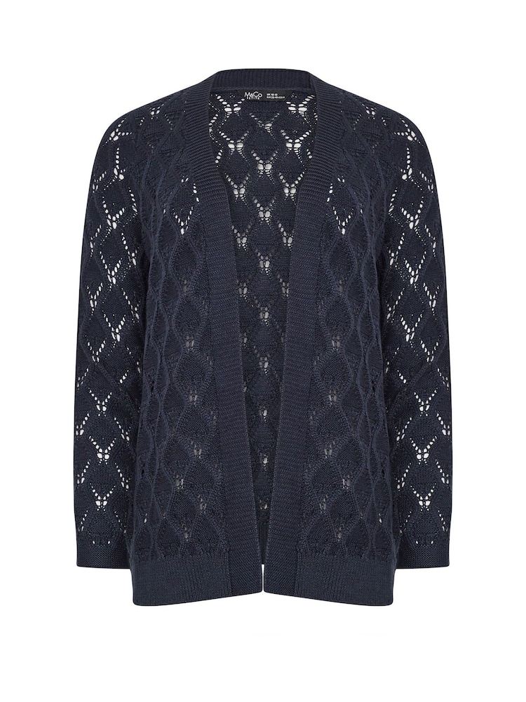 M&Co Blue Petite Edge To Edge Mid Length Crochet Cardigan - Image 5 of 5