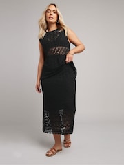Yours Curve Black Co-ord Pointelle Stitch Top - Image 3 of 6