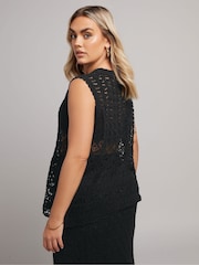 Yours Curve Black Co-ord Pointelle Stitch Top - Image 5 of 6
