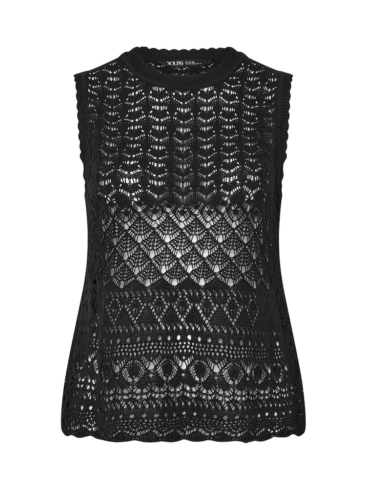 Yours Curve Black Co-ord Pointelle Stitch Top - Image 6 of 6