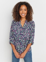 M&Co Blue Pintuck Long Sleeve Printed Top - Image 1 of 5