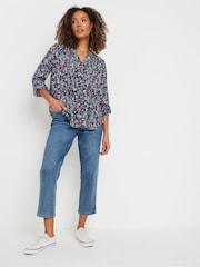 M&Co Blue Pintuck Long Sleeve Printed Top - Image 2 of 5