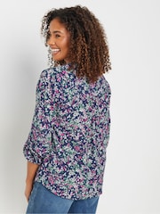 M&Co Blue Pintuck Long Sleeve Printed Top - Image 3 of 5