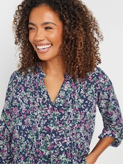 M&Co Blue Pintuck Long Sleeve Printed Top - Image 4 of 5