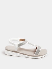 Yours Curve White Wide Fit Extra-Wide Fit Diamante T Bar Sandal - Image 2 of 5