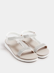 Yours Curve White Wide Fit Extra-Wide Fit Diamante T Bar Sandal - Image 3 of 5