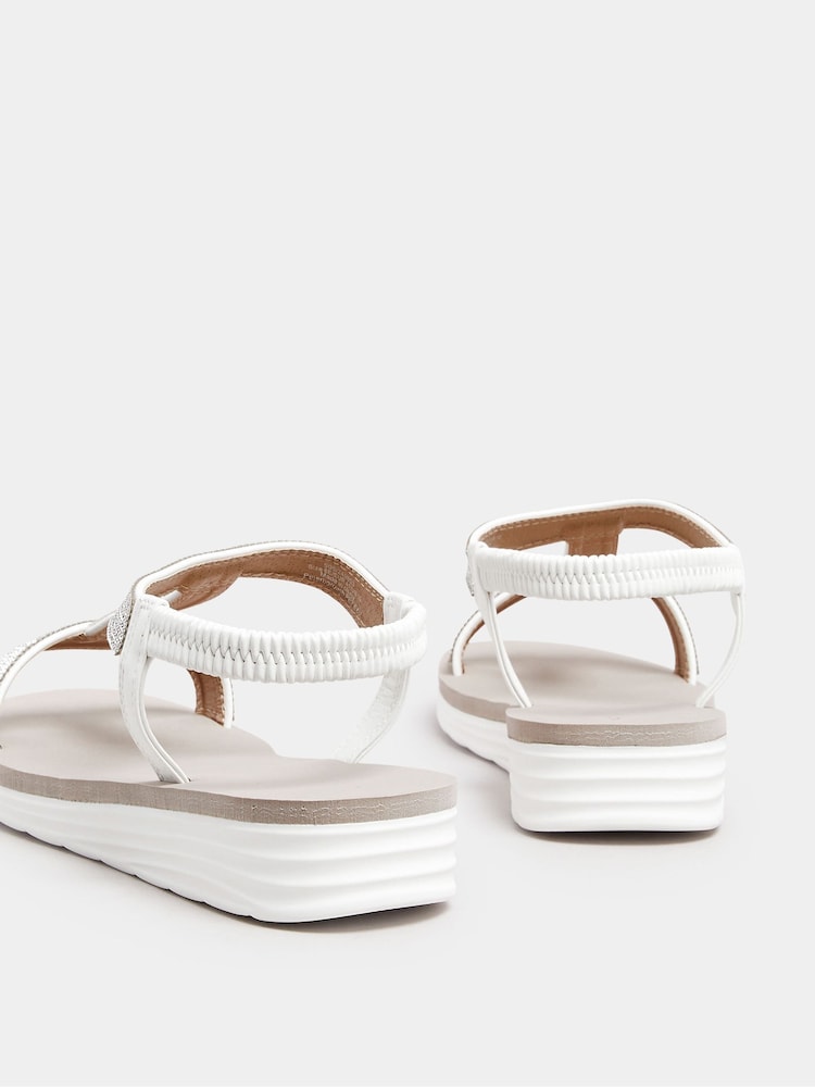 Yours Curve White Wide Fit Extra-Wide Fit Diamante T Bar Sandal - Image 4 of 5