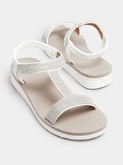 Yours Curve White Wide Fit Extra-Wide Fit Diamante T Bar Sandal - Image 5 of 5
