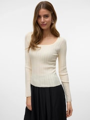 VERO MODA Cream Long Sleeve Scoop Neck Knitted Top - Image 1 of 6