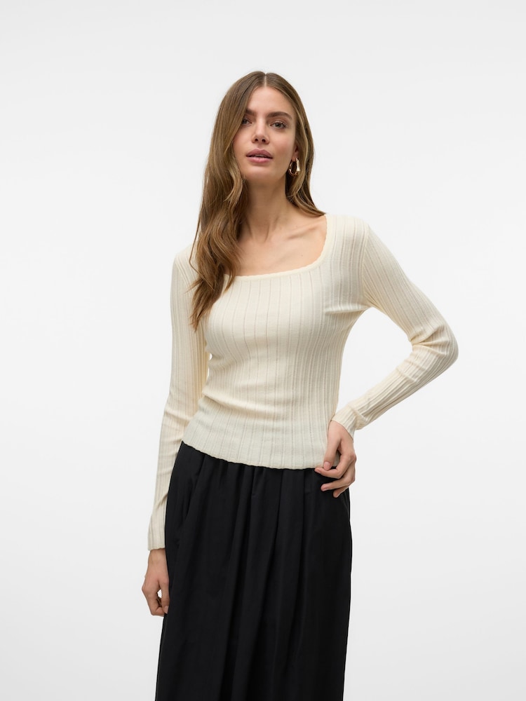 VERO MODA Cream Long Sleeve Scoop Neck Knitted Top - Image 2 of 6