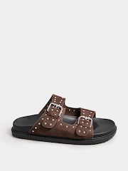 Yours Curve Brown Extra Wide Fit Extra-Wide Fit Studded Buckle Sliders - Image 1 of 4