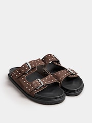 Yours Curve Brown Extra Wide Fit Extra-Wide Fit Studded Buckle Sliders - Image 2 of 4