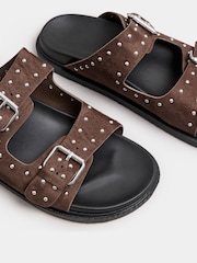 Yours Curve Brown Extra Wide Fit Extra-Wide Fit Studded Buckle Sliders - Image 3 of 4