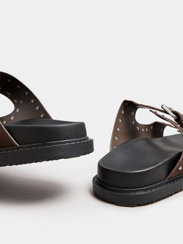 Yours Curve Brown Extra Wide Fit Extra-Wide Fit Studded Buckle Sliders - Image 4 of 4