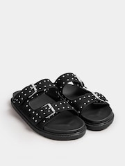Yours Curve Black Extra Wide Fit Extra-Wide Fit Studded Buckle Sliders - Image 2 of 4