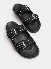 Yours Curve Black Extra Wide Fit Extra-Wide Fit Studded Buckle Sliders - Image 3 of 4