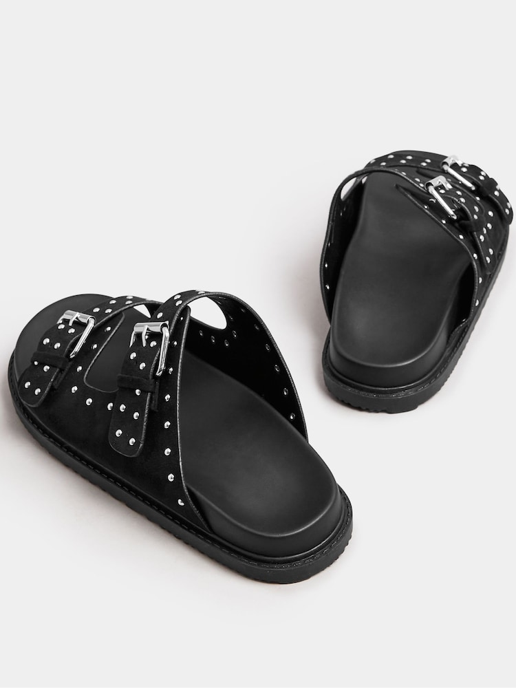Yours Curve Black Extra Wide Fit Extra-Wide Fit Studded Buckle Sliders - Image 4 of 4