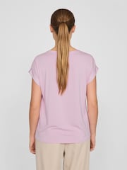 VILA Purple Short Sleeve Satin and Jersey Top - Image 2 of 5