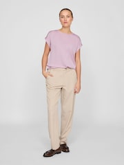 VILA Purple Short Sleeve Satin and Jersey Top - Image 3 of 5
